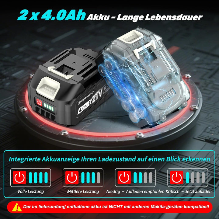 Yofuly Akku Winkelschleifer fur Maa-kita 18V Batterie, Akku Flex mit 2 * 4.0Ah Batterie, 180°Drehbar