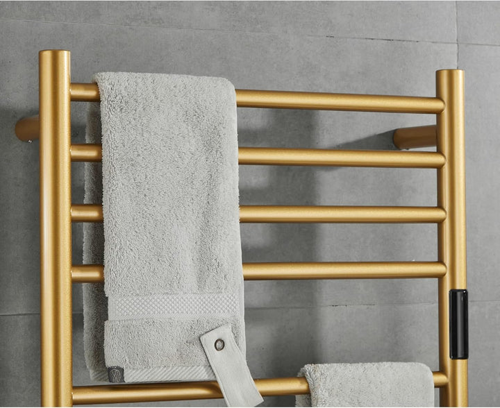 DUDYP Elektrischer Badheizkörper Gold, Freistehender Und Wandmontage Beheizter Handtuchhalter Handtu