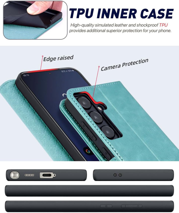 OCASE Handyhülle für Samsung Galaxy S24 5G Hülle Premium Leder Flip Klappbare Klapphülle Stossfeste