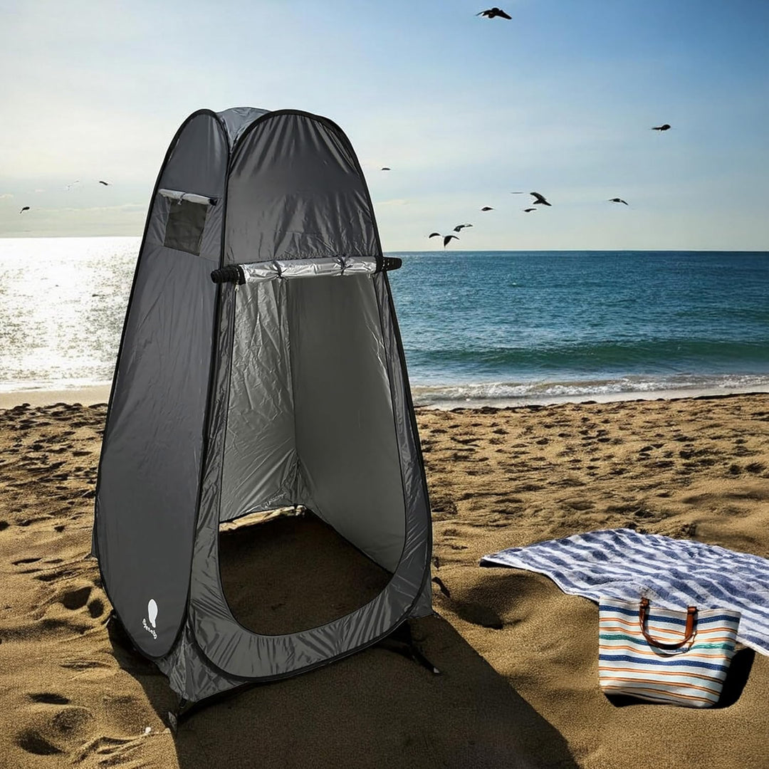Pop Up Umkleide Wurfzelt Blickdicht mit Reissverschluss - 190 x 110 cm - Camping Toilettenzelt grau