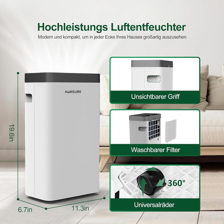 Luftentfeuchter 16L, Elektrisch Entfeuchter für 100m³(~40m²), Luftentfeuchter Keller, Timer, Automat