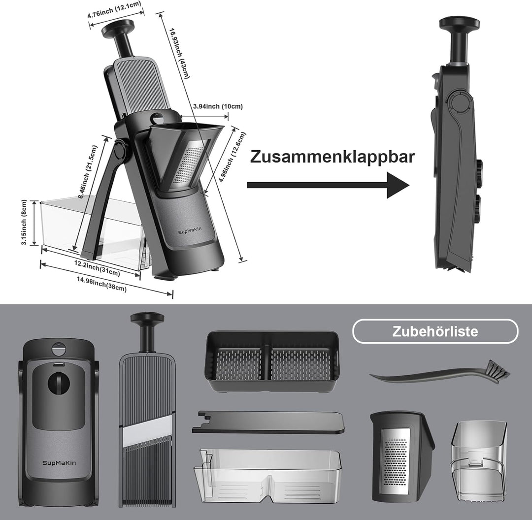 SupMakin Gemüseschneider, Once for All Verstellbar Gemüsehobel Genius Mandoline Vegetable Slicer Kar