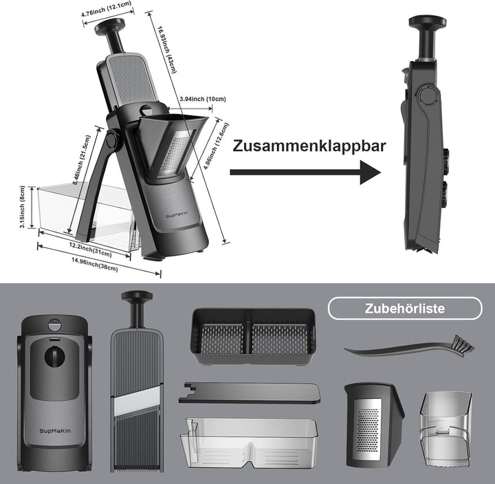 SupMakin Gemüseschneider, Once for All Verstellbar Gemüsehobel Genius Mandoline Vegetable Slicer Kar