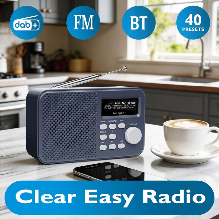 MD2 PLUS Tragbares DAB/DAB+/UKW Digitalradio,Bluetooth-Streaming,40 Speicherplätze,Klares Display,Ko
