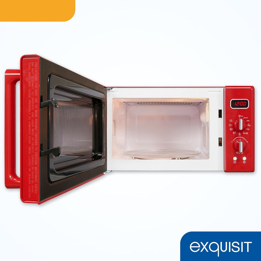 Exquisit Retro Mikrowelle RMW720-3GDIG rot | 20 Liter | 1000 Watt Grill | Digitale Anzeige | Rot | D