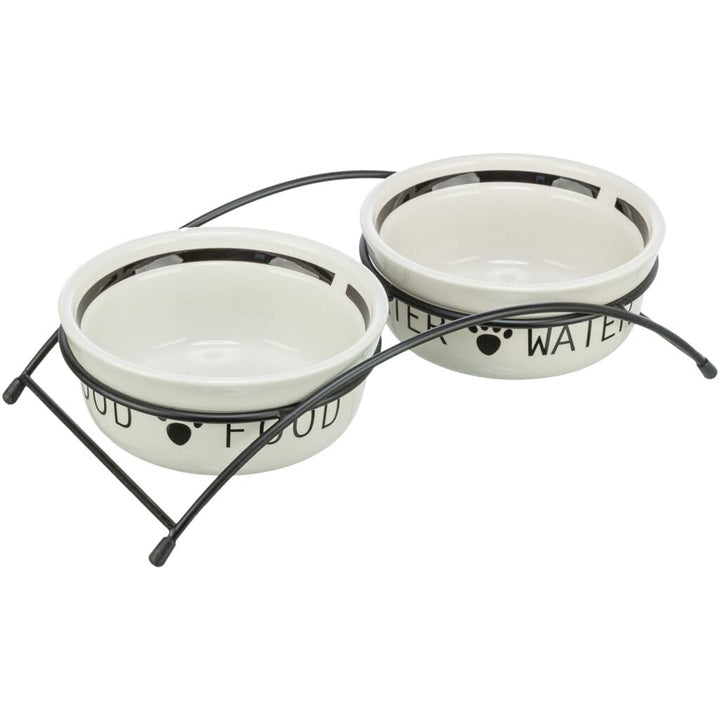 Napf-Set, Keramik/Metall, 2 × 0,25 l/ø 13 cm/27 × 7 × 14 cm, weiss/schwarz, 2 × 0,25 l/ø 13 cm
