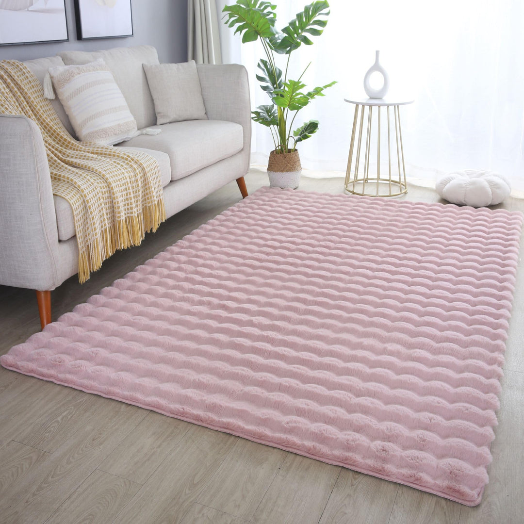Carpetsale24 Teppich Wohnzimmer Moderne Einfarbig 3D Hoch-Tief Struktur Design Rosa 200 x 290 cm - H