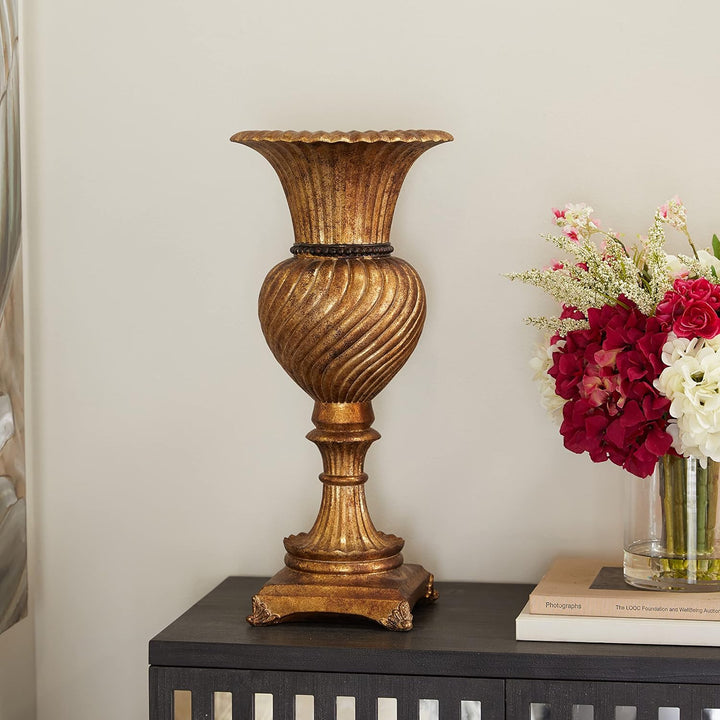 Deco 79 Vase aus Polystein, geschnitzt, 25,4 x 25,4 x 55,9 cm, goldfarben 10" x 10" x 22" Gold, 10"