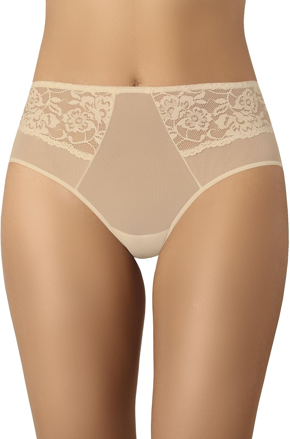Teyli Damen Slip Taillenslip Hohe Taille Mesh mit Spitze Vida 3er Pack XS Beige, XS Beige