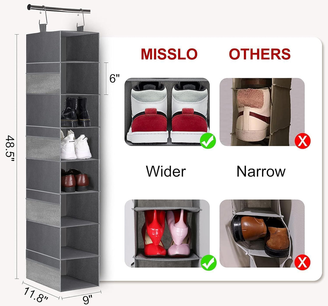 MISSLO 8-Regal Hängende Schuh Organizer Kleidung Schrank Organizer und Aufbewahrungsregale Huthalter