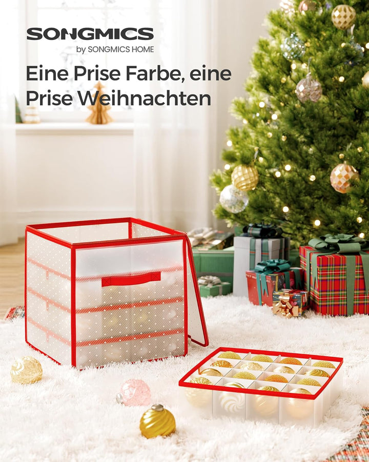 SONGMICS Aufbewahrungsbox für Weihnachtskugeln, Weihnachtskugeln Aufbewahrung, 64 Fächer je 7,6 cm,