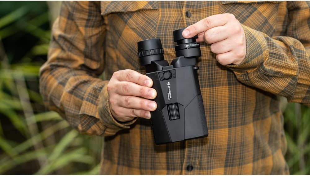 Bresser 16x42 Stabilizer OIS Fernglas mit Bildstabilisator,16-facher Vergrösserung inklusive Tragegu