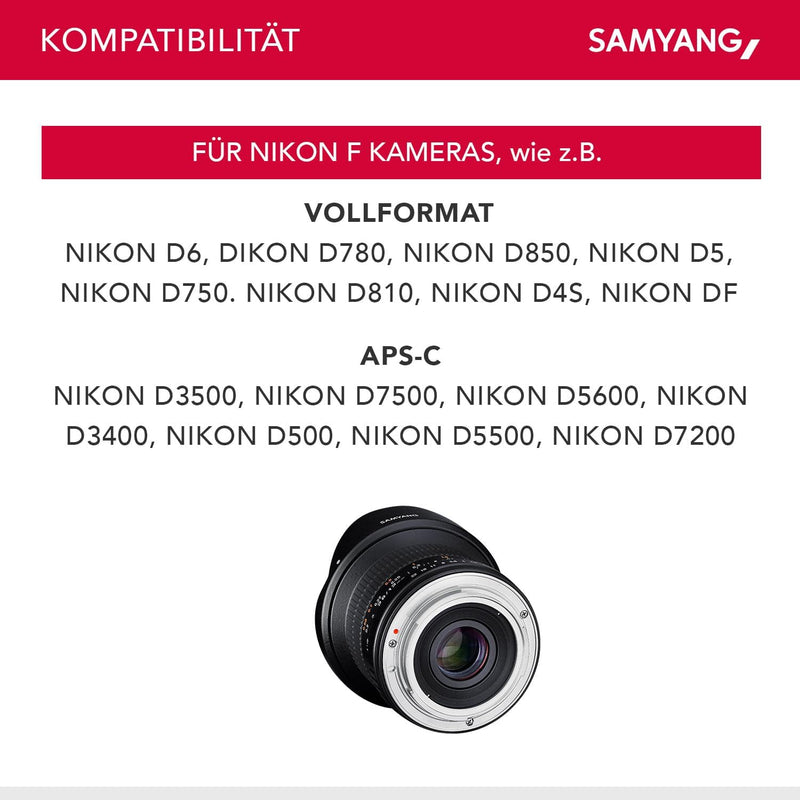 Samyang 12/2,8 Objektiv Fisheye DSLR Nikon F AE manueller Fokus automatischer Blendenring Fotoobjekt