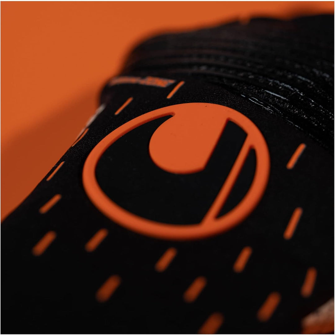 uhlsport Speed Contact SUPERGRIP+ Reflex Torwarthandschuhe für Erwachsene, Unisex, Schwarz/Weiss/Ora