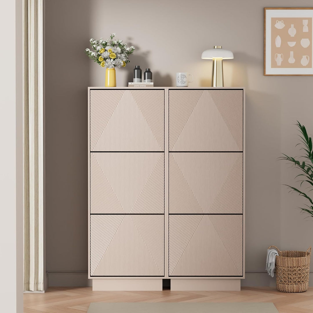 UEV Schuhschrank mit 3 Klappen, Schuhkipper Schuhkommode Schuhregal schmal für Flur mit Kippschutz/D
