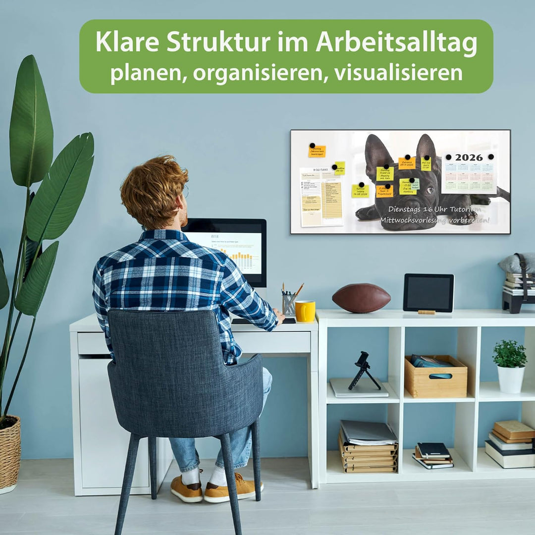 banjado Magnettafel schwarz 78 x 37cm / Magnetwand Metall/Magnetpinnwand als Memoboard/Pinnwand Magn