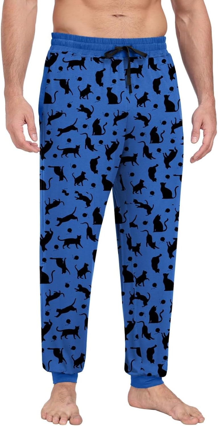 PrinStory Schlafanzughosen Für Herren Lang Pyjamahose Mit Taschen Elastischem Bund Schlafhose Lounge