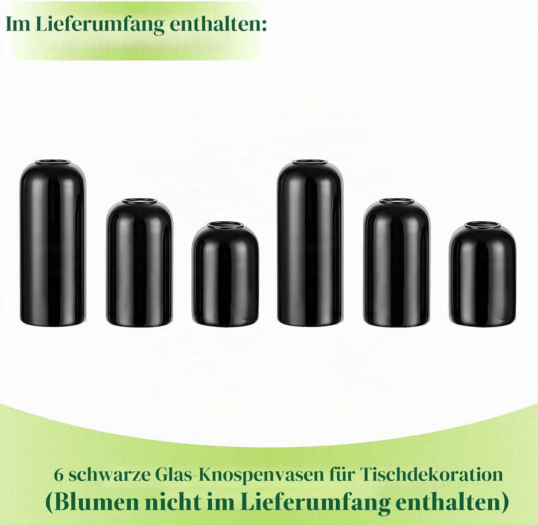 Hewory Kleine Vasen für Tischdeko: 6er Set Vase Schwarz Deko Glaszylinder Vase Glas, Klein Glasvase