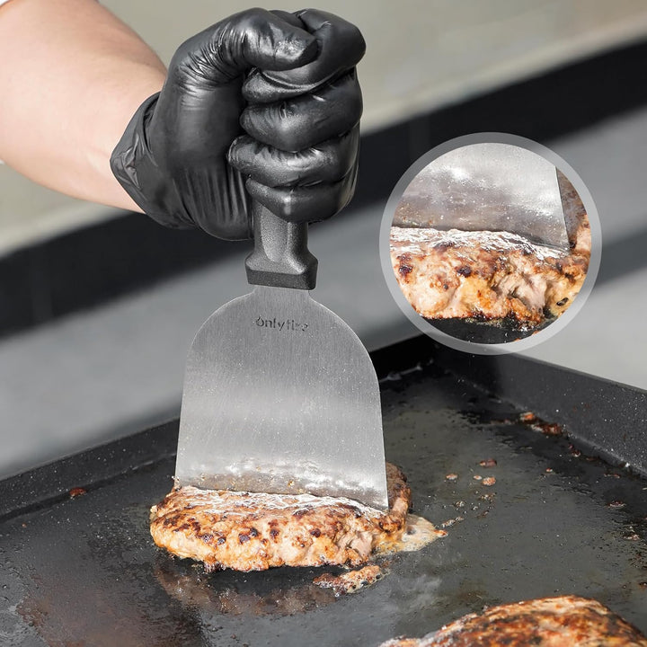 onlyfire Smash Burger Set inkl. Grillspachtel aus Edelstahl, Plancha Spachtel, Gusseisen Burgerpress