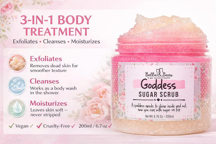 Bella and Bear Goddess Sugar Scrub, No Parabens, New Fragrance, Cruelty-Free, Vegan-Friendly Exfolia