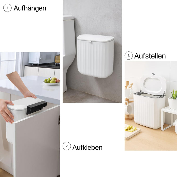 Mülleimer 8L mit Deckel – Abfalleimer Küche & Bad, weiss, Kunststoff PP+ABS, Soft-Close Doppelöffnun