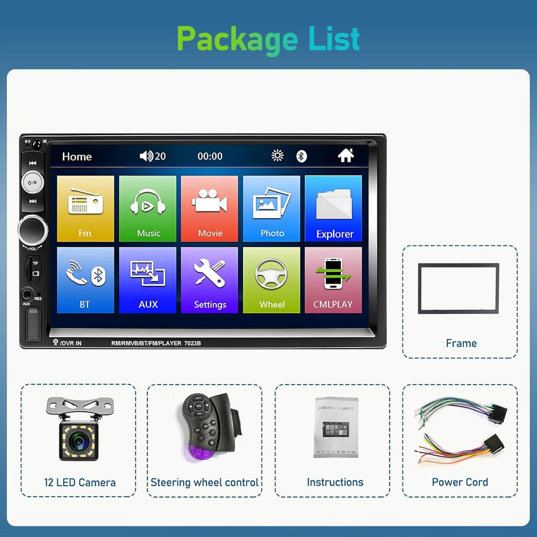 Podofo Bluetooth Autoradio 2-DIN 7'' 1080P HD Auto MP5 Player mit IOS & Android Spiegellink, EQ, AUX