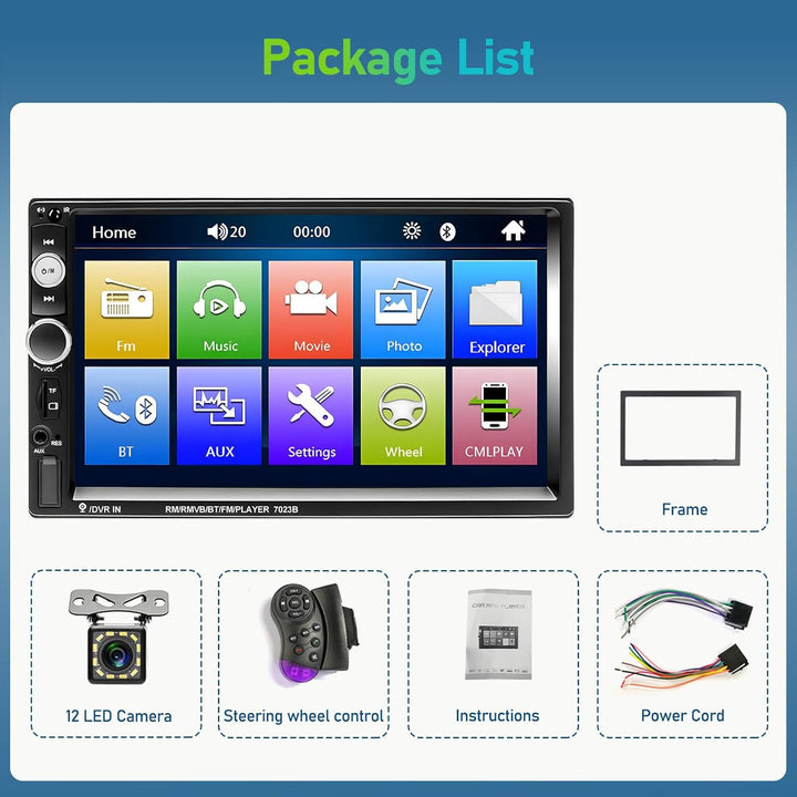 Podofo Bluetooth Autoradio 2-DIN 7'' 1080P HD Auto MP5 Player mit IOS & Android Spiegellink, EQ, AUX