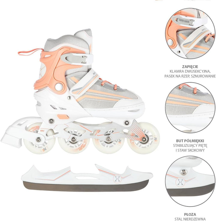 2in1 Inlineskates/Schlittschuhe Nils Extreme Lucky Weiss/Rosa ABEC7 Gr. 34-38 verstellbar