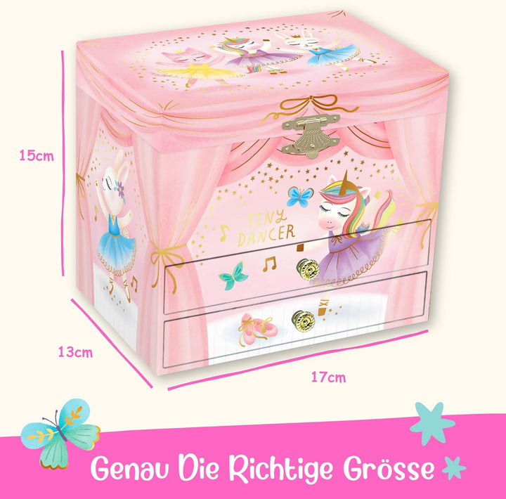 Giggle & Honey Musikalisches Schmuckkästchen für Kinder – Kinderspieluhr mit drehendem Tierballerina