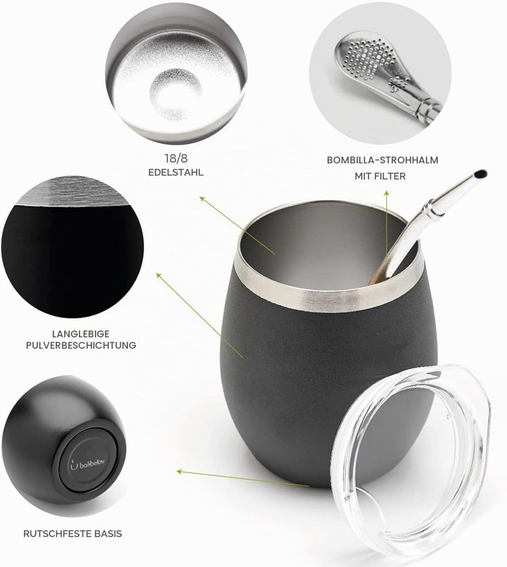 balibetov Mate Becher Set (2 Yerba Mate teebecher set, 5 pcs) - enthält Zwei Doppelwandiger 18/8 Ede