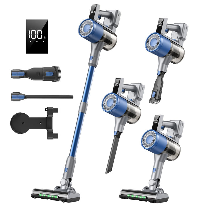 Akku Staubsauger 650W/58KPA/60Mins,Staubsauger Kabellos mit Selbststehend Anti-Tangle-Bürste LED, 2,