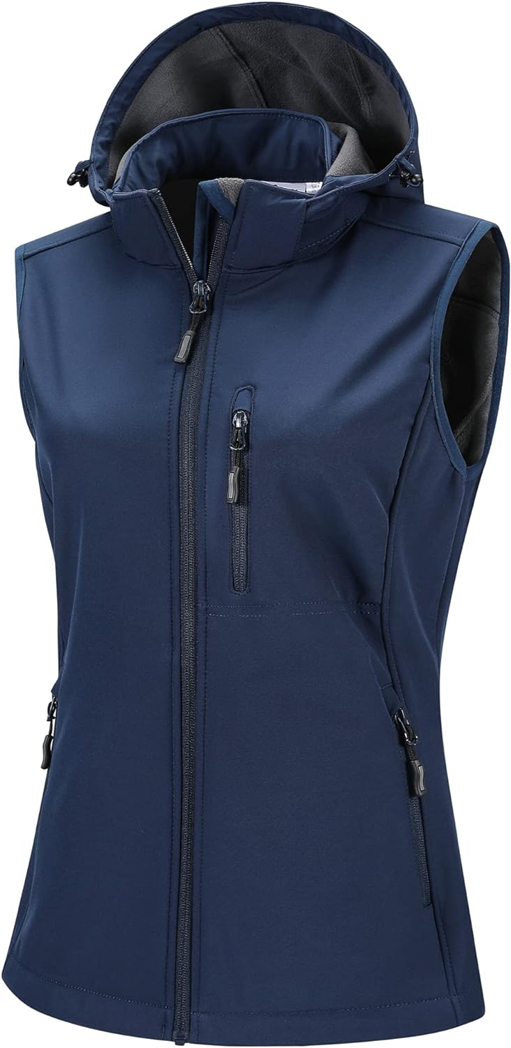 33,000ft Damen Softshell Westen mit Abnehmbare Kapuze Fleece Gefütterte Ärmellose Jacke Wasserdichte