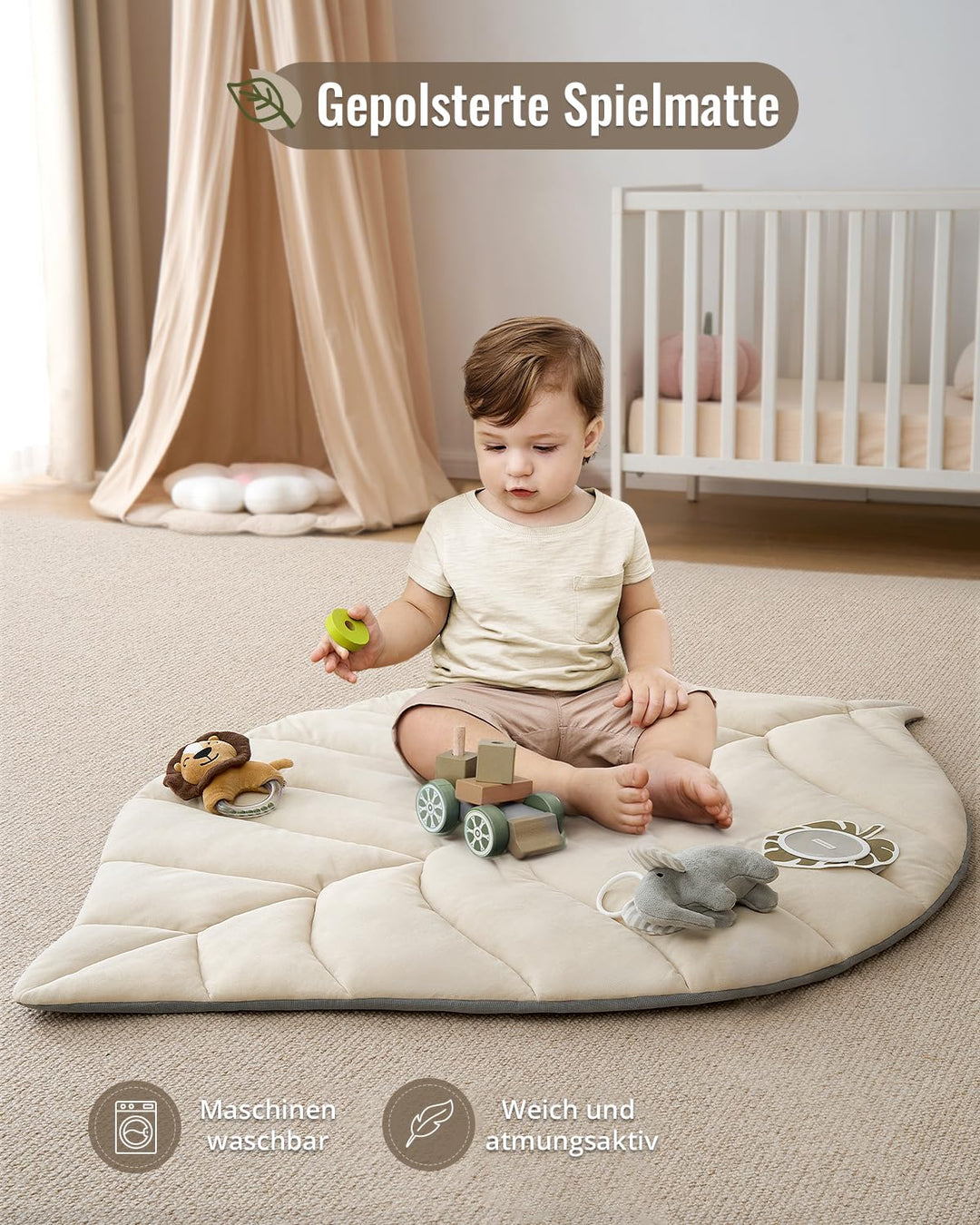 Blissful Diary Spielbogen Baby, Übergrosses Blattförmiges Spieldecke Baby Gym Activity Decke mit 6 A