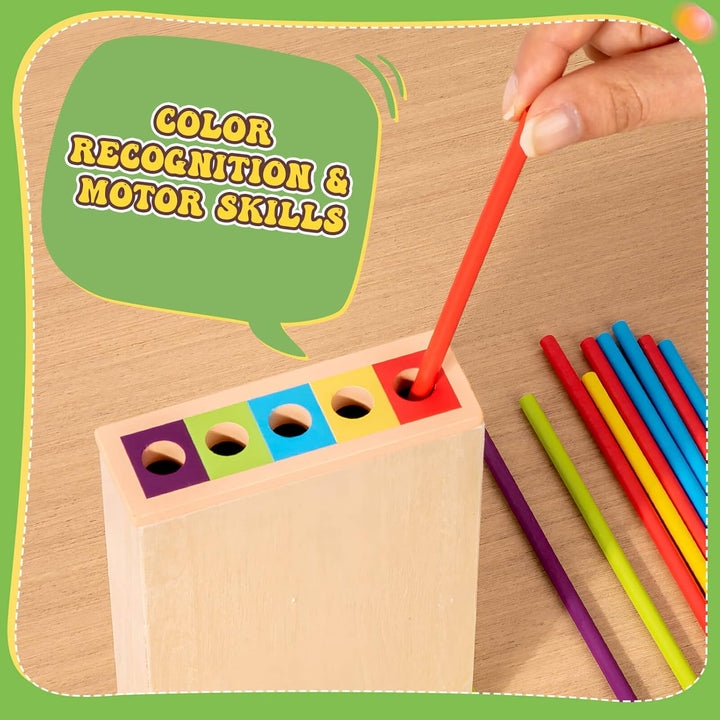 Montessori Brettspiel aus Holz für Kinder Spiel 40 Stück Bunte Holzstäbchen Würfelspiel Lernspielzeu