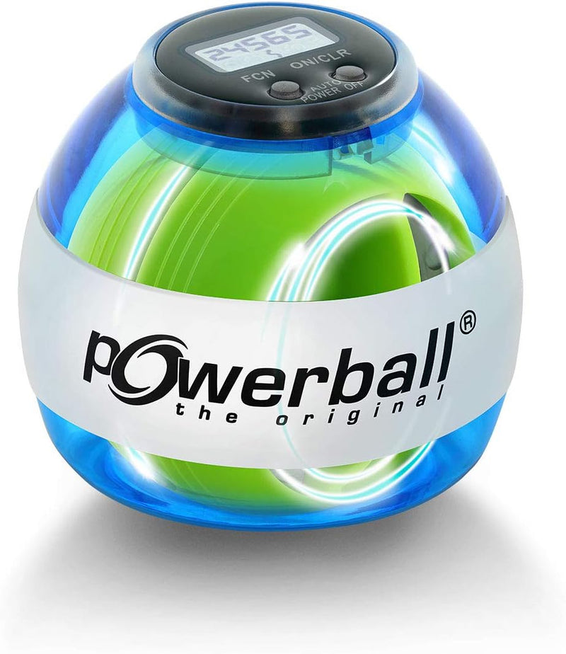 Powerball Max Blue, gyroskopischer Handtrainer mit blauem Lichteffekt inkl. Drehzahlmesser, transpar