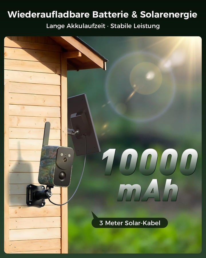 Xega 4G LTE Solar Überwachungskamera mit SIM-Karte,10000mAh Akku,OHNE WLAN | Kabellos Kamera Überwac