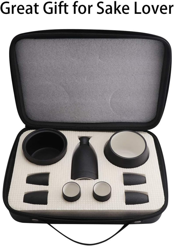 Sake Set Tassen mit Wärmer - Aufbewahrungsbox für Sake, traditionelles Porzellan, japanisches Kerami