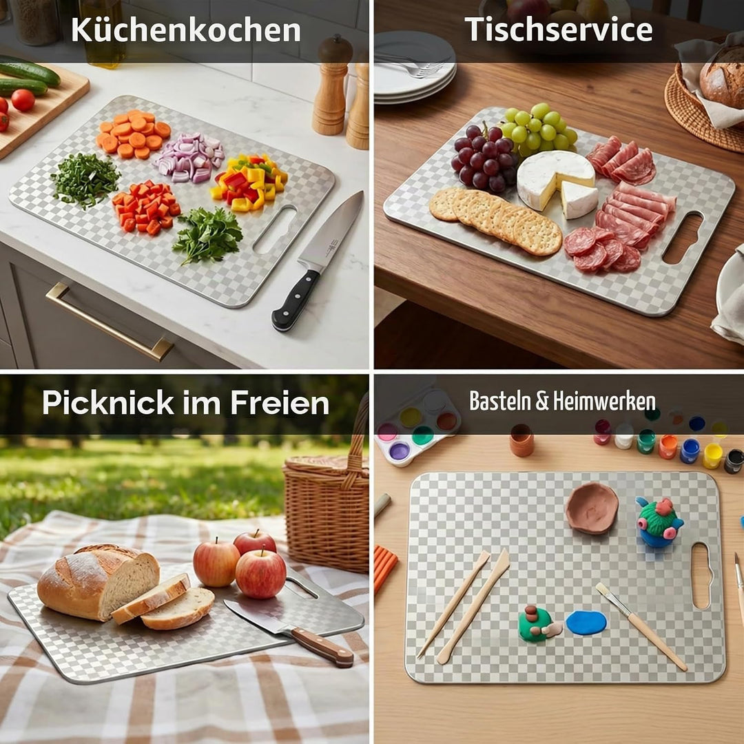 100% Reines Titan Schneidebrett 3er-Set, Beidseitig Nutzbar Kariertes Muster, Lebensmittelechte Küch