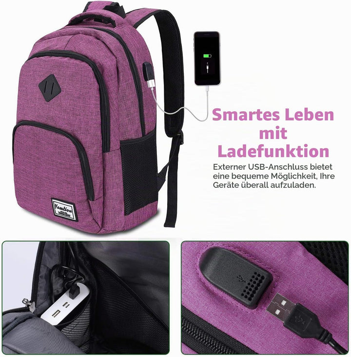 YAMTION Schulrucksack für Damen and Mädchen,Laptop Rucksack mit 15.6 Zoll Laptopfach für Schule Arbe