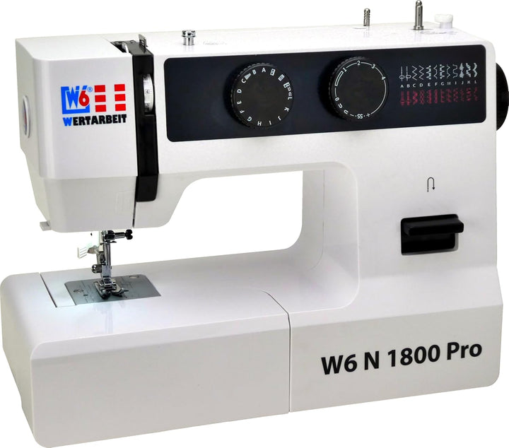 W6 Nähmaschine N 1800 Pro mit 25 Programmen | Freiarm | automatischer Einfädler | CB-Greifer | Knopf