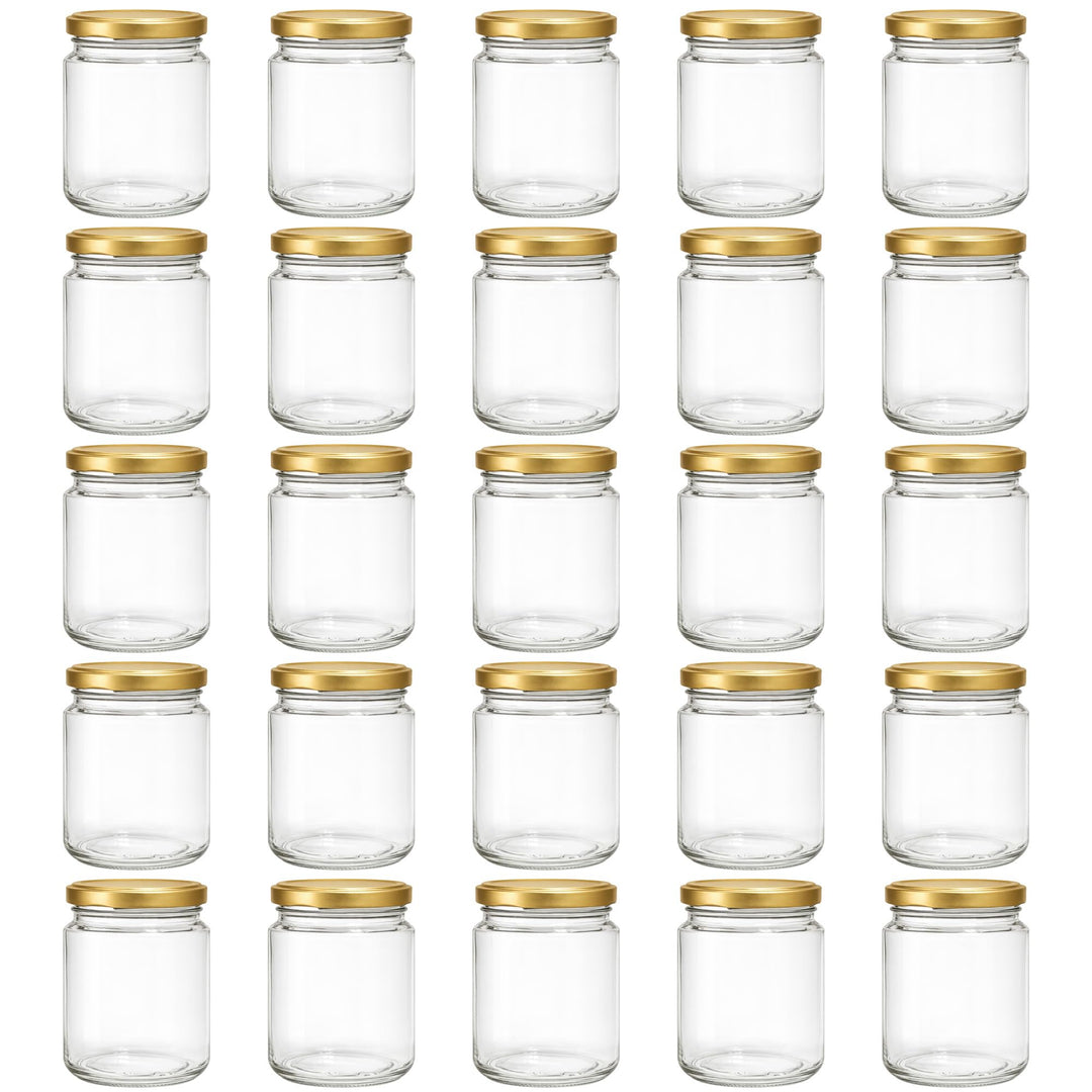 Vitrea 25x Marmeladengläser 275 ml - mit Deckel Gold TO 66 - Einmachgläser zum befüllen mit Schraubd
