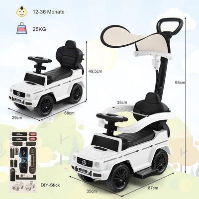 COSTWAY Mercedes Benz Rutschauto, 3 in 1 Rutscher Auto mit Sonnendach & Stauraum & abnehmbaren Schut