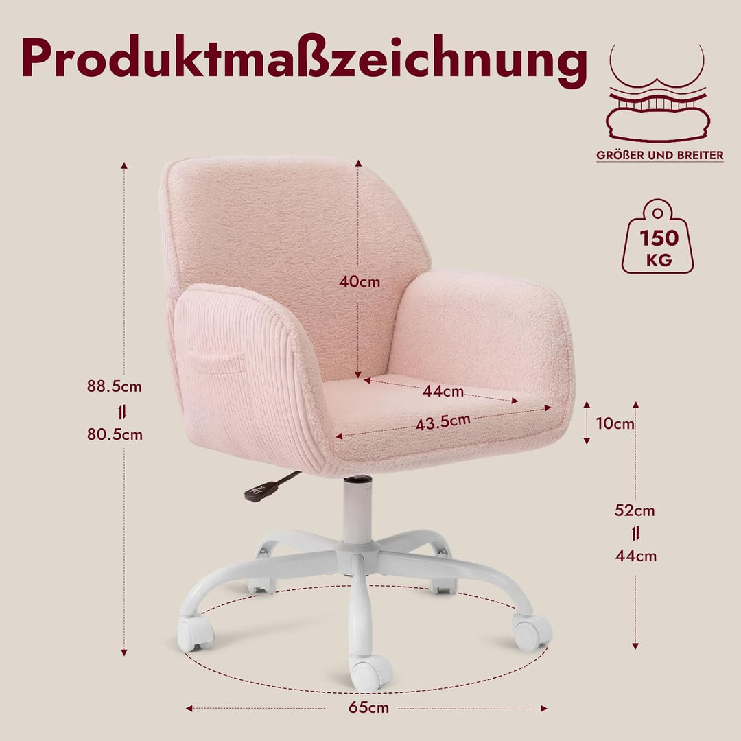 Bürostuhl Schreibtischstuhl Homeoffice Stuhl Schminktisch Stuhl – Sherpa- & Cordstoff, Ergonomisch m