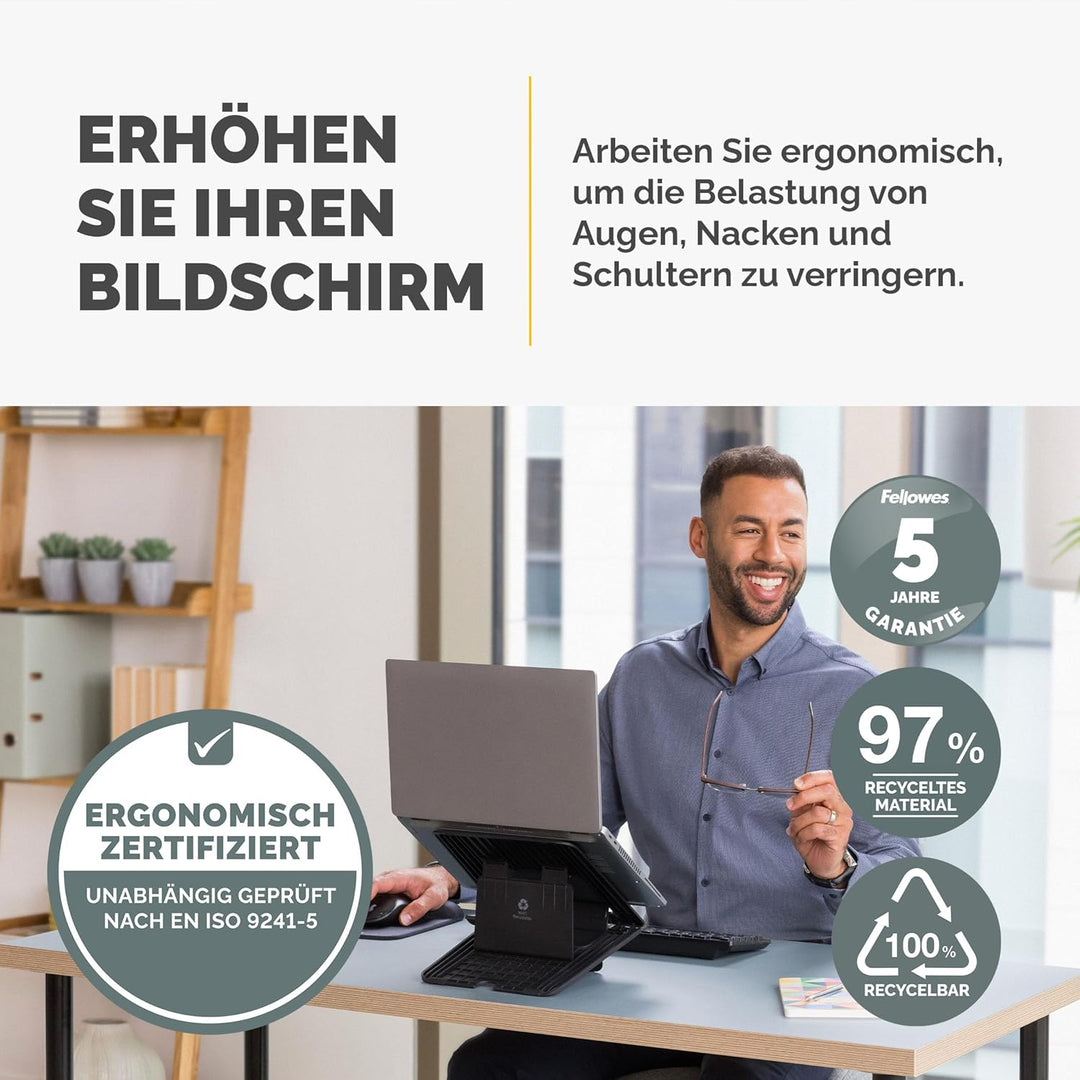 Fellowes Laptop-Ständer für den Schreibtisch - Breyta™ Verstellbarer, 100% recycelbarer Laptop-Ständ