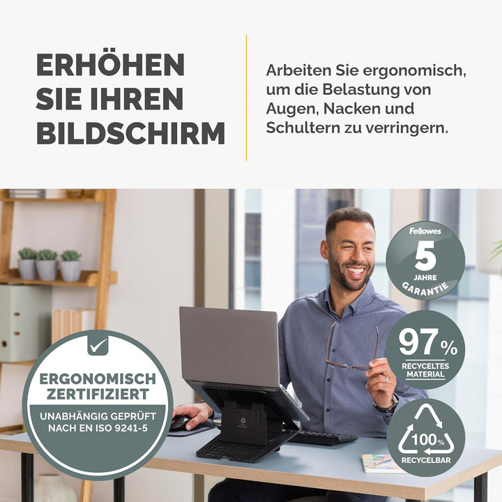 Fellowes Laptop-Ständer für den Schreibtisch - Breyta™ Verstellbarer, 100% recycelbarer Laptop-Ständ