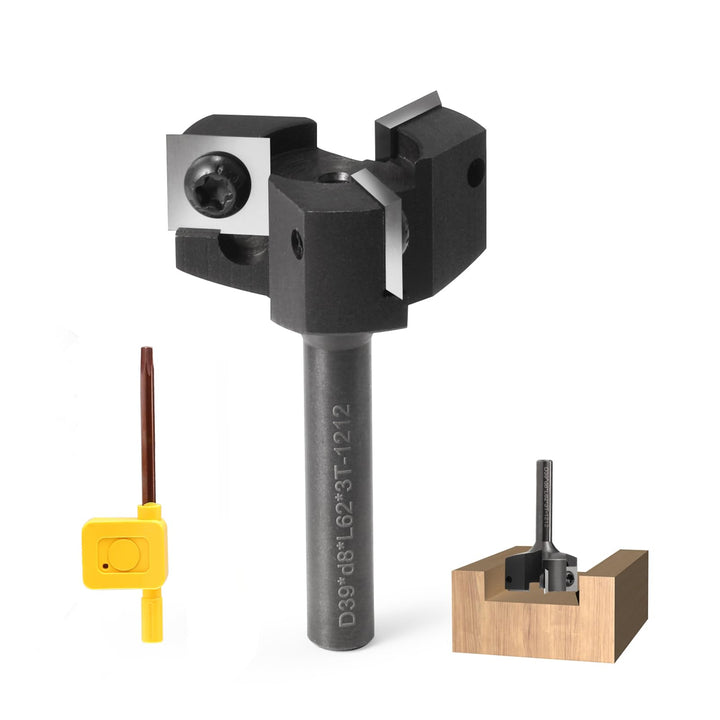 Planfräser 8mm Schaft 3 Flöten mit Austauschbaren Hartmetallmessern(12x12x1.5mm, 35°) für Holz Durch
