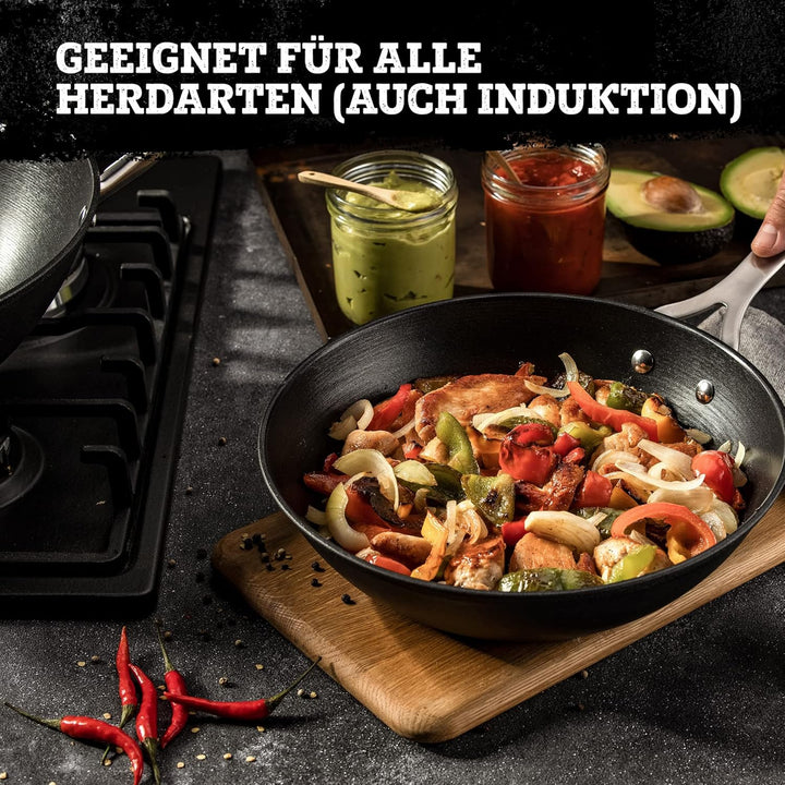 FMprofessional Force Wokpfanne aus Gusseisen 28 cm – Bratpfanne mit hochwertiger Antihaftbeschichtun