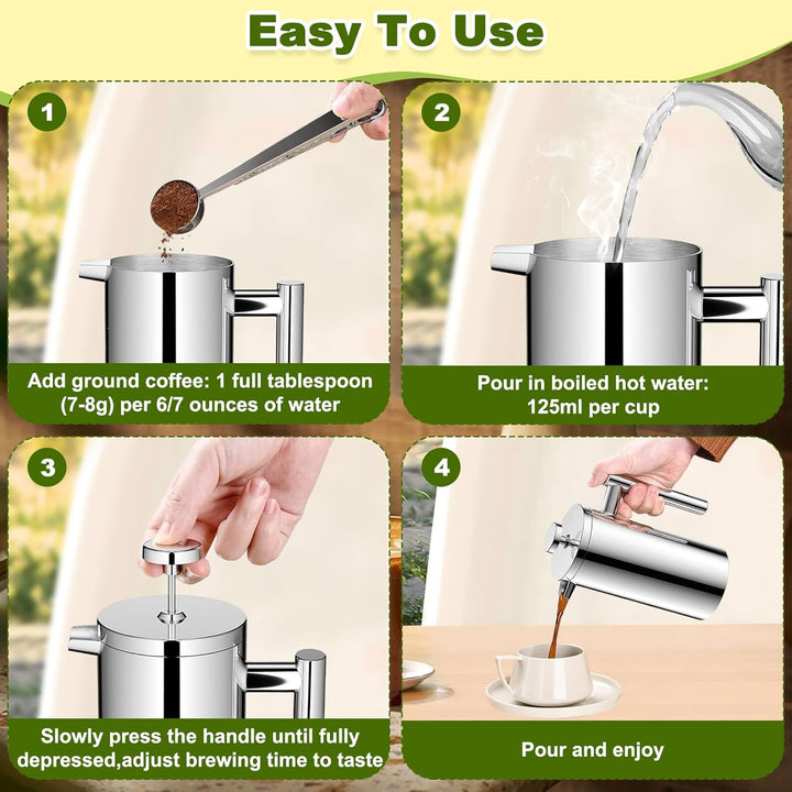 350ml Französische Presse, Edelstahl Kaffeebereiter, Doppelwandige Isoliert French Press Thermo, Kaf