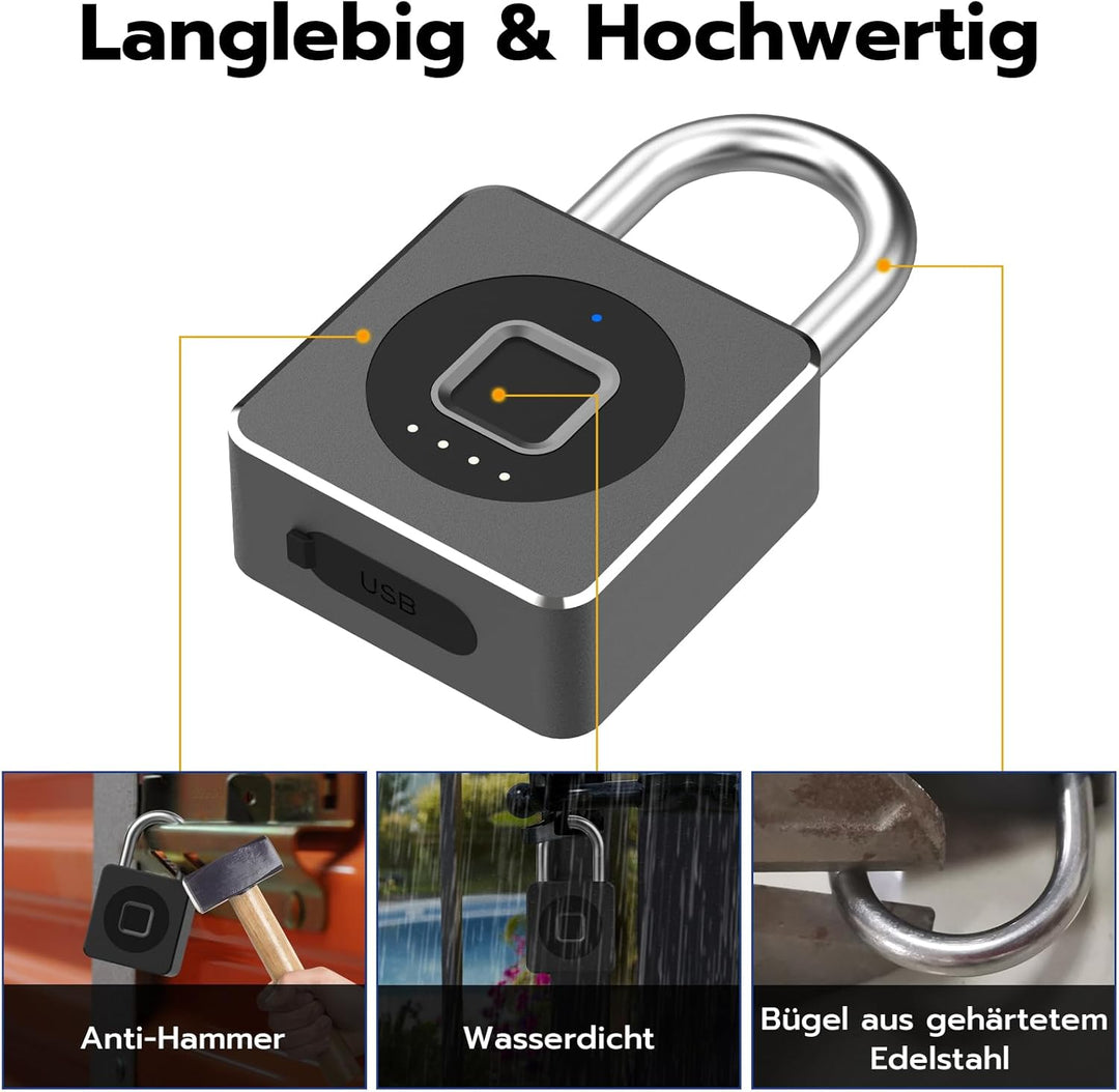 Vorhängeschloss Fingerabdruck, Eseesmart Schloss Fingerabdruck, Bluetooth Fingerabdruck IOS Watch, W