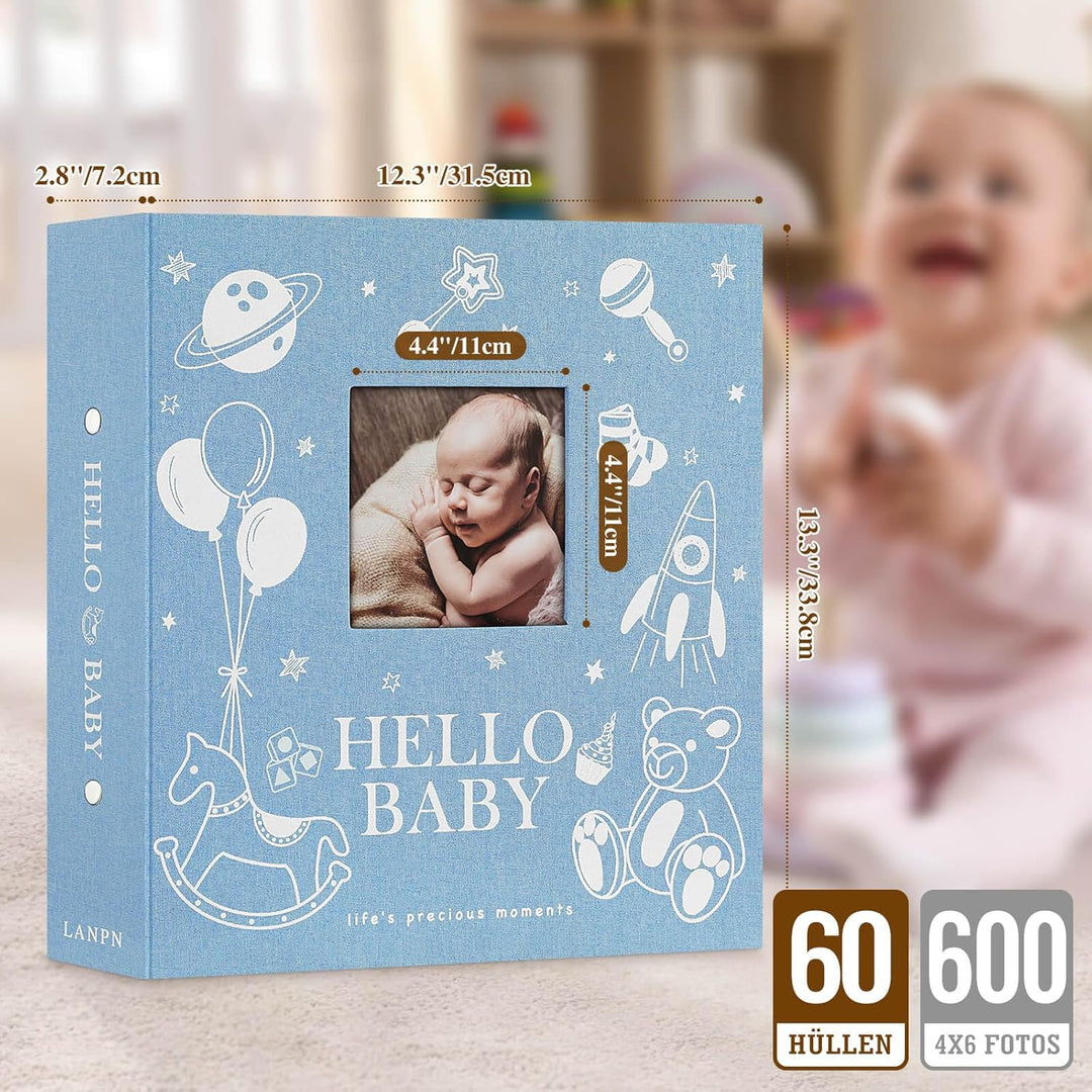 Lanpn Baby Fotoalbum 10x15 600 Fotos, Grosses Fotoalbum Einsteckalbum Babyalbum, Leinen Einstecken E